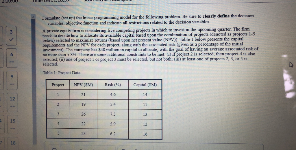 2:00:00 3 Formulate (set up) the linear