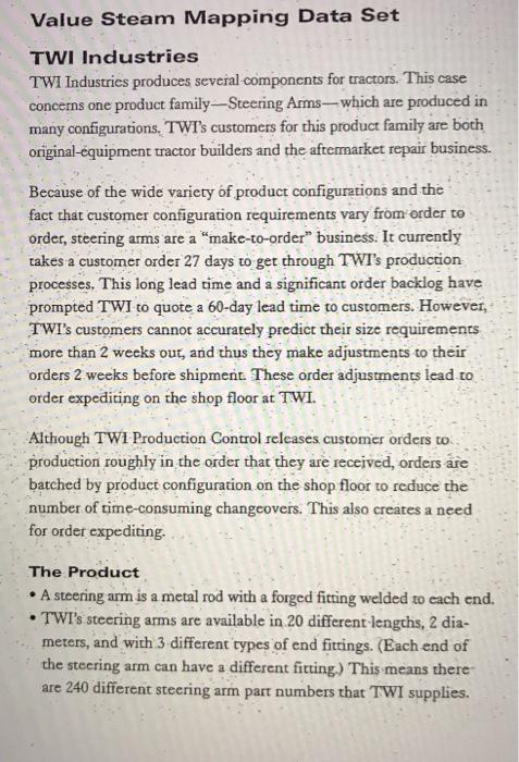 make VSM Value Steam Mapping Data Set TWI