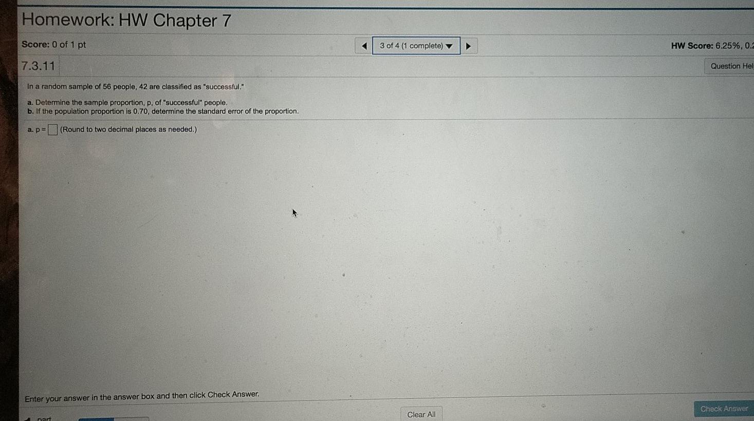 Homework: HW Chapter 7 Score: 0 of 1 pt 3 of 4 (1