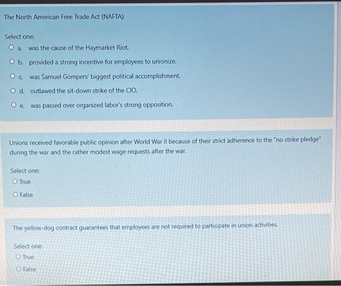 The North American Free Trade Act (NAFTA): Select