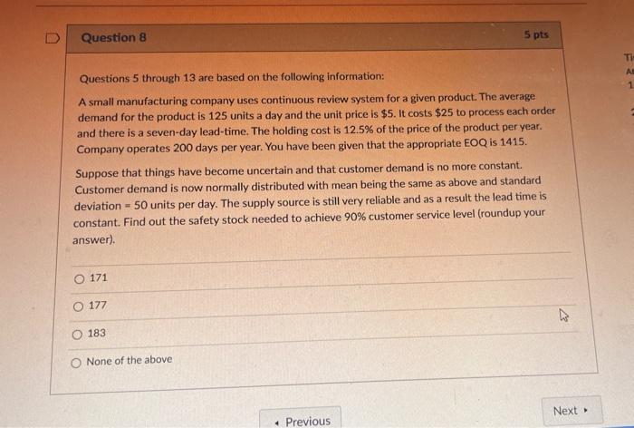 Questions 5 through 13 are based on the following