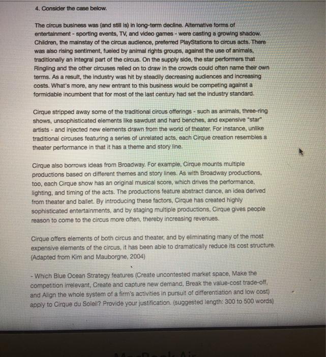 4. Consider the case below. The circus business