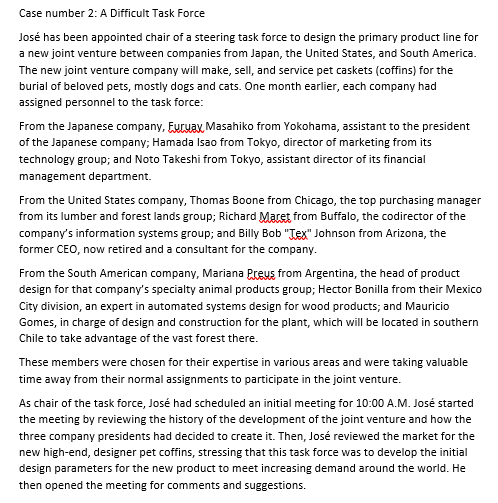 Case number 2: A Difficult Task Force Jos has