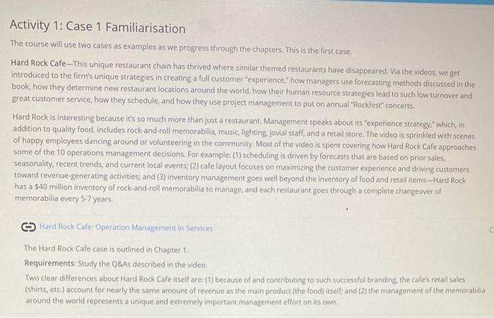 Activity 1: Case 1 Familiarisation The course