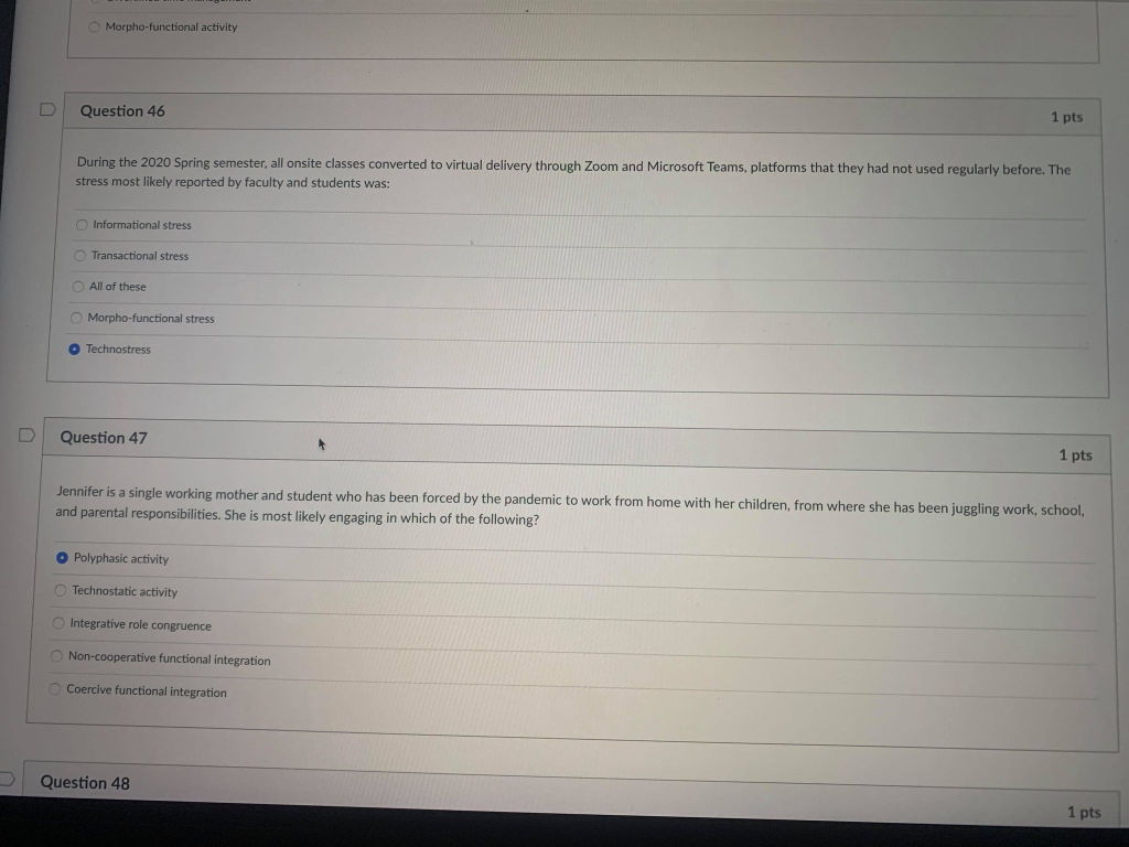 Morpho-functional activity Question 46 1 pts