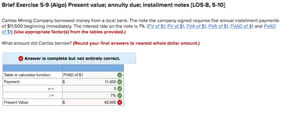 Brief Exercise 5-9 (Algo) Present value; annuity