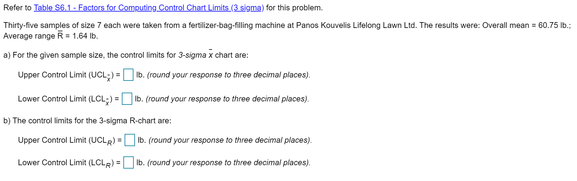 Refer to Table 56.1 - Factors for Computing