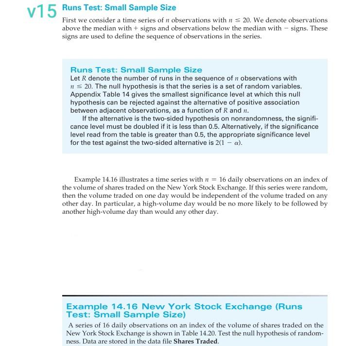 v15 Runs Test: Small Sample Size First we