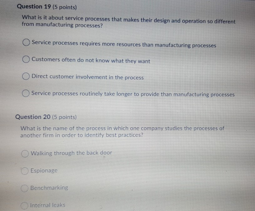 Question 19 (5 points) What is it about service