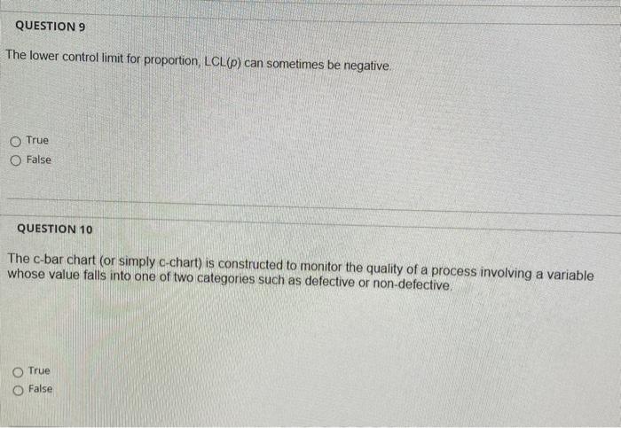 QUESTION 9 The lower control limit for