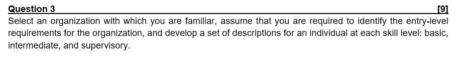 Question 3 [9] Select an organization with which