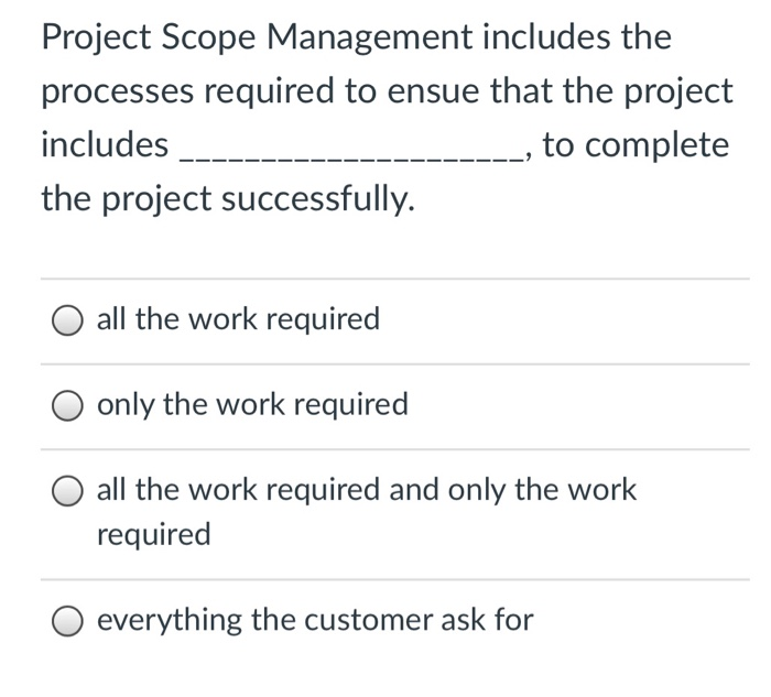 Project Scope Management includes the processes