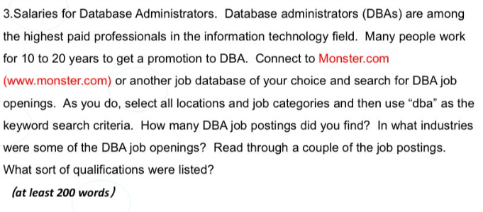 3.Salaries for Database Administrators. Database