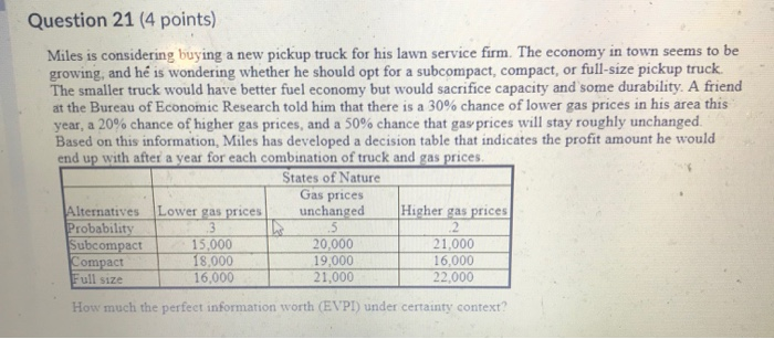 Question 21 (4 points) Miles is considering