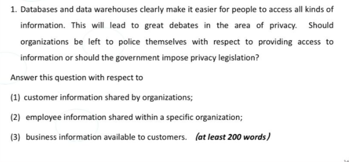 1. Databases and data warehouses clearly make it