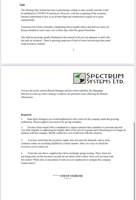 case study Case The Montego Bay branch has been