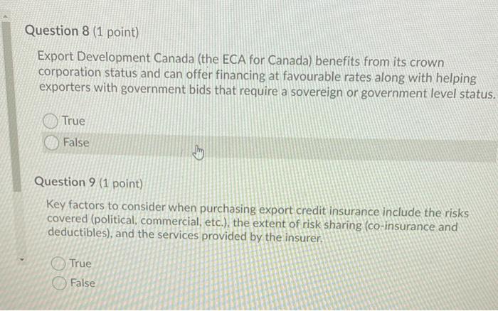 Question 8 (1 point) Export Development Canada