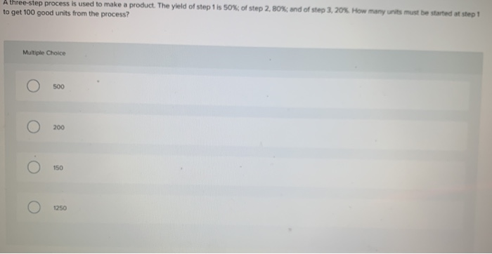 Athree-step process is used to make a product.