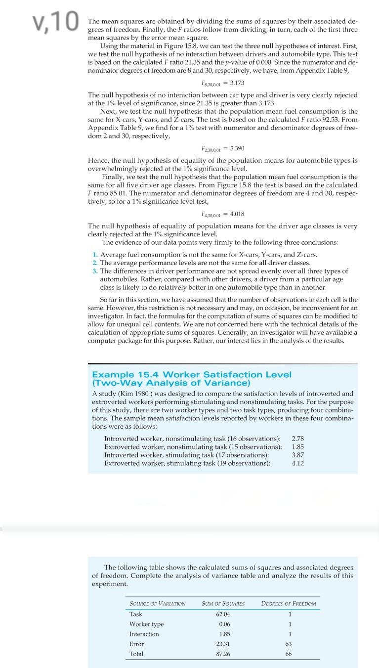 V, 10 The mean squares are obtained by dividing