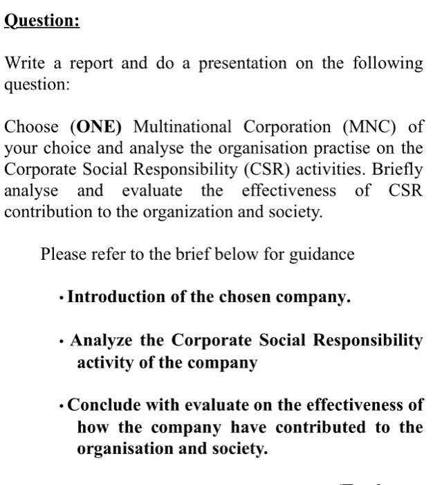 2000 words Vrite a report and do a presentation