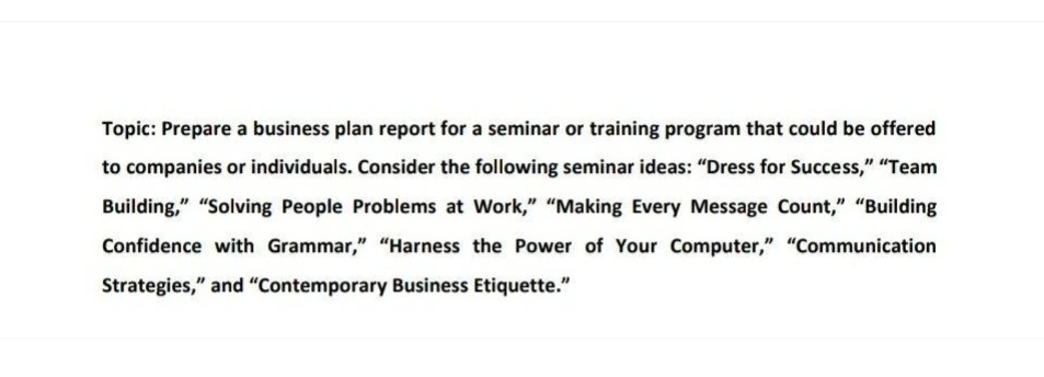 Topic: Prepare a business plan report for a