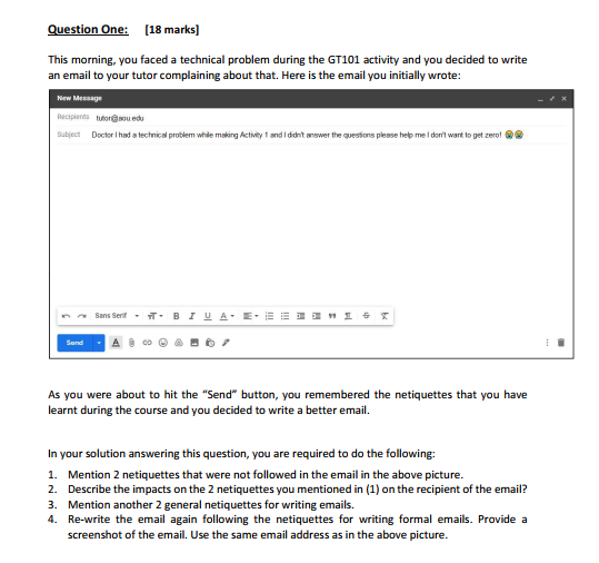 Question One: (18 marks) This morning, you faced