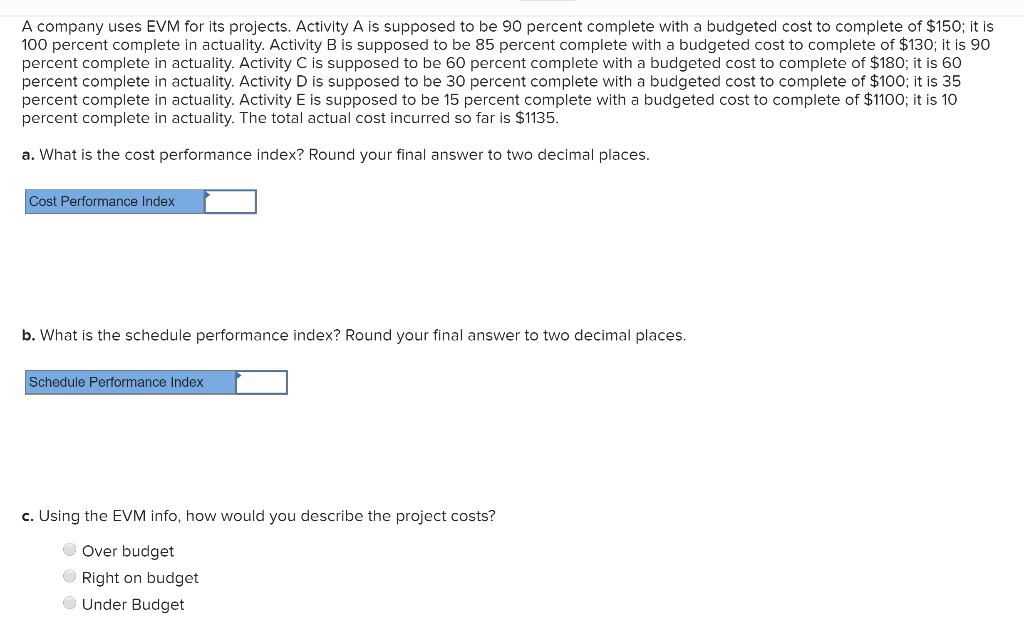 7. A company uses EVM for its projects. Activity