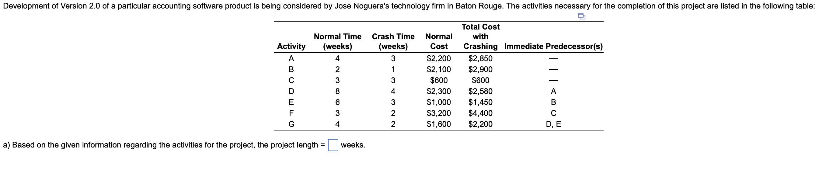a) Based on the given information regarding the