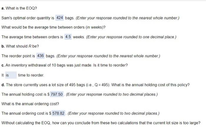 The answer to letter e. is needed. Sam's Cat