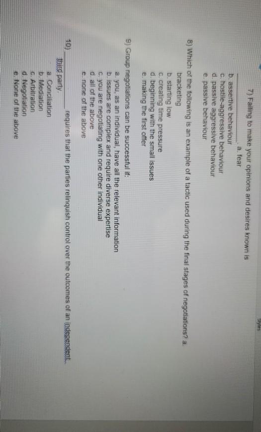 FINAL ASSESSMENT MULTIPLE CHOICE (10 marks)