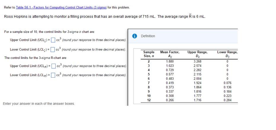 Refer to Table S6 1 - Factors for Computing