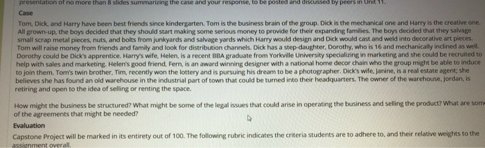 presentation of no more than 8 slides summarizing