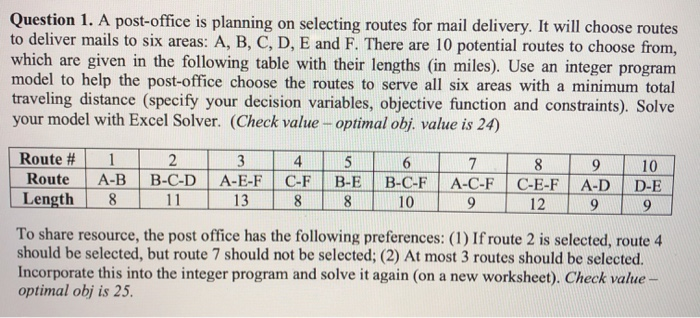 Question 1. A post office is planning on