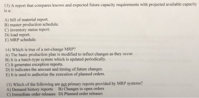 13) A report that compares known and expected