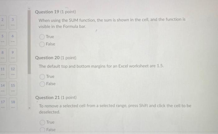 3 Question 19 (1 point) When using the SUM