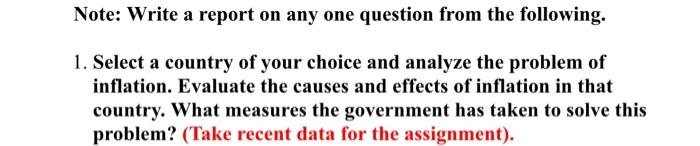Note: Write a report on any one question from the
