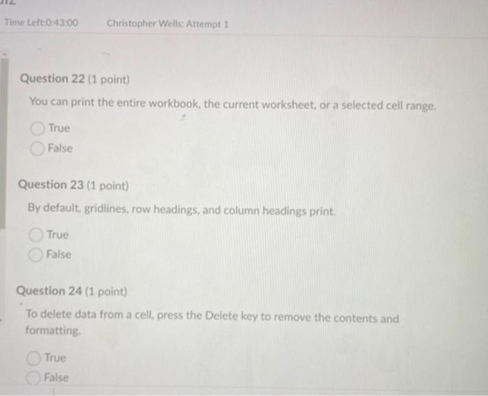 Time Left:0:43:00 Christopher Wells: Attempt 1