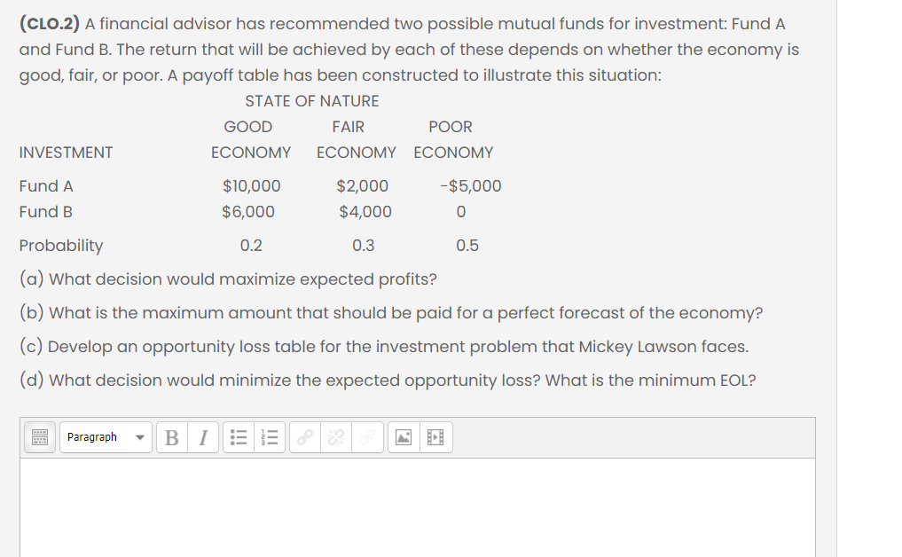 undefined (CLO.2) A financial advisor has