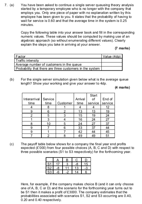 7. (a) You have been asked to continue a single
