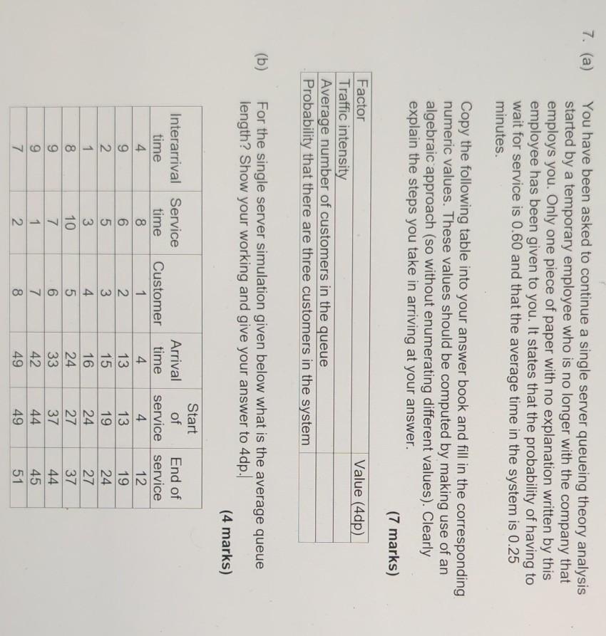 7. (a) You have been asked to continue a single