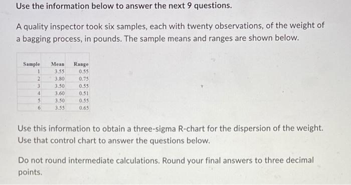 need a three-sigma R-chart Use the information