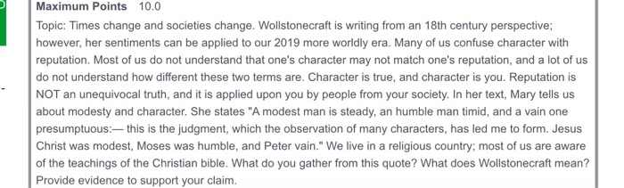 help Maximum Points 10.0 Topic: Times change and