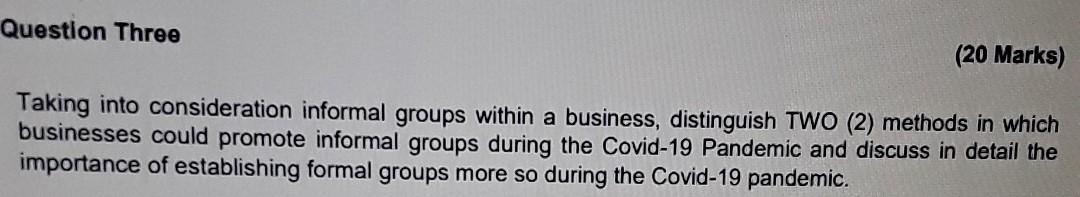 Question Three (20 Marks) Taking into