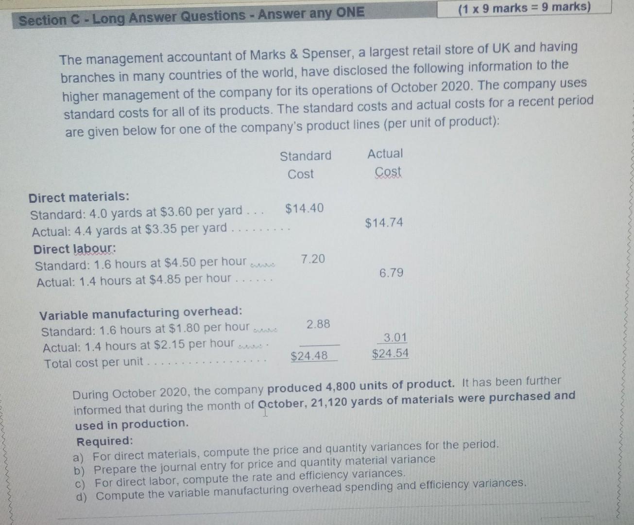 please now (1 x 9 marks = 9 marks) Section C -