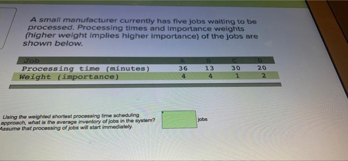 A small manufacturer currently has five jobs