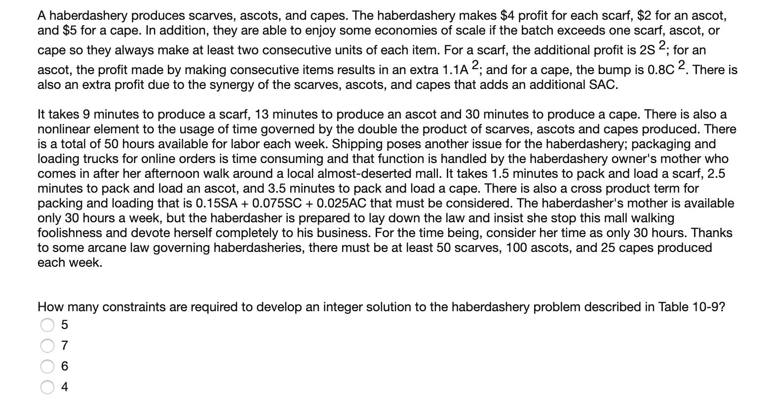 A haberdashery produces scarves, ascots, and