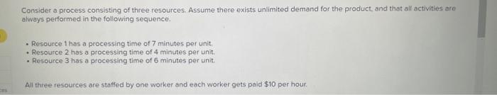 Consider a process consisting of three resources.