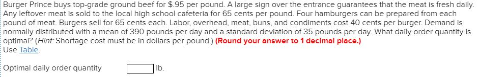 Burger Prince buys top-grade ground beef for $.95