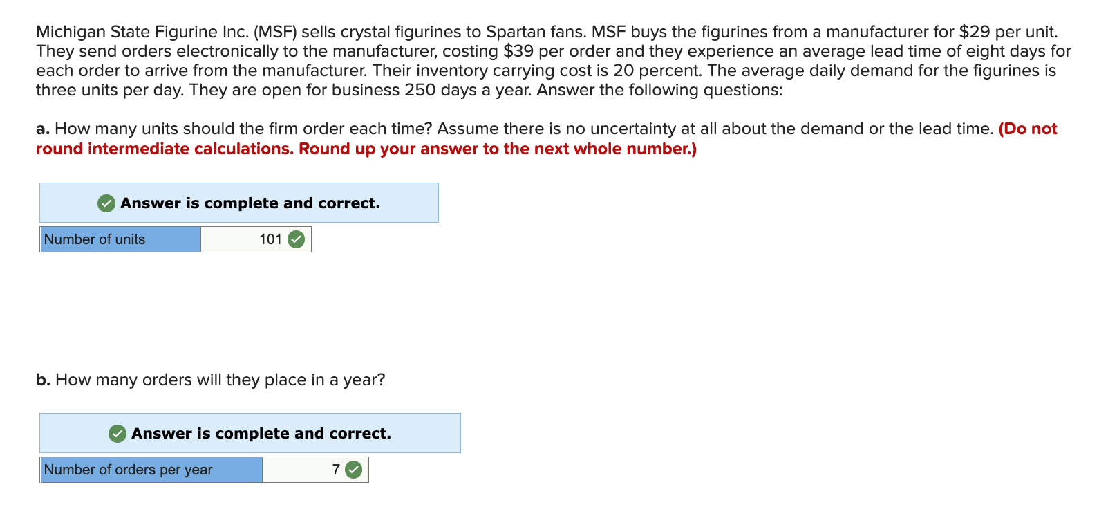 Michigan State Figurine Inc. (MSF) sells crystal