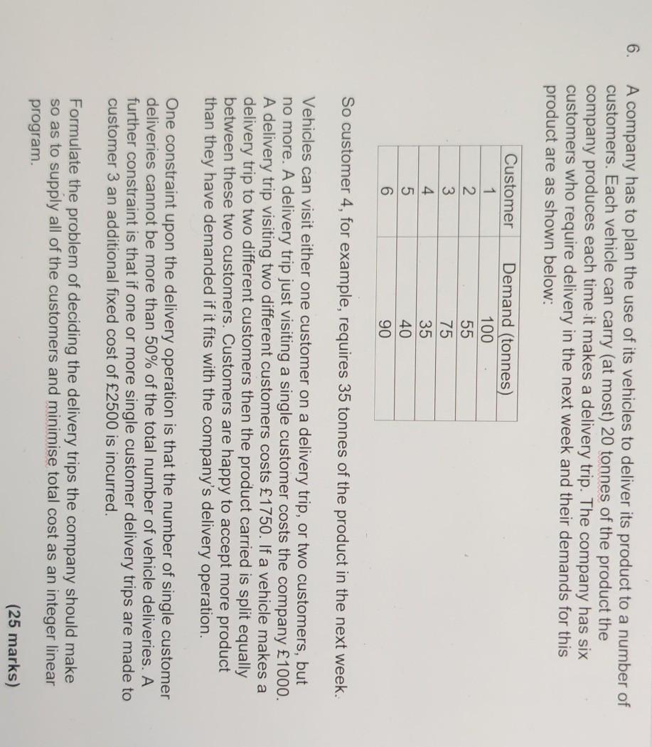 6. A company has to plan the use of its vehicles